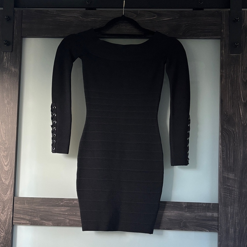 Marciano Black Long Sleeve Dress with Button Detail